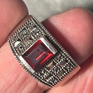 Orange, Garnet Marcosite Gemstone sterling silver Ring 10